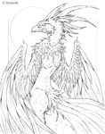  armless avian back beak butt feathers female hiroi_kairu line_art no_pupils nude phoenix pussy solo wings 