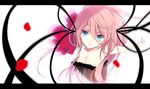 bare_shoulders blue_eyes breasts cleavage hiyu_(itsumono) large_breasts long_hair megurine_luka petals pink_hair solo tattoo vocaloid 