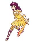  80s armor armored_dress athena_(series) flaming_sword hairband long_hair official_art oldschool princess_athena purple_eyes purple_hair snk sword weapon 