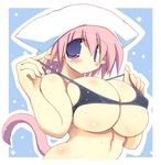  bad_id bad_pixiv_id bikini blue_eyes blush breasts hat huge_breasts original pink_hair pointy_ears sakaki_(noi-gren) short_hair solo swimsuit tail 