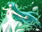  aqua_eyes aqua_hair dress flower hatsune_miku iga_tomoteru long_hair look-alike parody project_diva_(series) project_diva_2nd saya_no_uta solo sundress very_long_hair vocaloid 