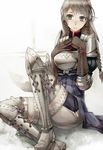  armor boots braid commentary gloves grey_eyes grey_hair kibanda_gohan long_hair ravness_loxaerion solo tactics_ogre thigh_boots thighhighs twin_braids 
