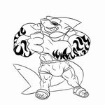  anklet bulge danandnite dorsal_fin fangs fins gills grin looking_at_viewer male marine muscles presenting scalie shark solo standing sunglasses swimsuit tail tattoo 