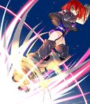  ass boots breasts clenched_teeth inline_skates jacket lyrical_nanoha mad_(hazukiken) mahou_shoujo_lyrical_nanoha_strikers medium_breasts nove_(nanoha) numbers_(nanoha) red_hair roller_skates skates solo sparks teeth thigh_boots thighhighs yellow_eyes 