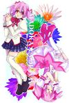  choker closed_eyes dual_persona flower gloves hands_clasped highres kaname_madoka mahou_shoujo_madoka_magica own_hands_together pink_eyes pink_hair ribbon school_uniform short_twintails solo sugise_satoshi thighhighs twintails 