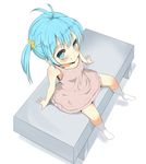  ahoge bad_id bad_pixiv_id blue_eyes blue_hair denpa_onna_to_seishun_otoko dress from_above hair_ornament masamuuu sitting socks solo touwa_erio twintails younger 