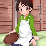  apron barefoot blush brown_eyes brown_hair child e10 feet ichigo_mashimaro itou_chika kneeling short_hair side_ponytail smile solo translated 