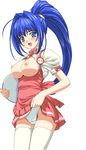  a1 absurdres blue_eyes blue_hair blush breasts hayase_mitsuki highres initial-g kimi_ga_nozomu_eien nipples open_clothes open_shirt panties shirt skirt skirt_lift thighhighs tray underwear waitress 