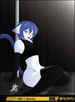  alix blue_hair cat crossdressing cute elbow_gloves feline girly gloves hair kneeling looking_at_viewer male pole purple_eyes short_blue_hair short_hair skimpy solo stockings travarisrhade wide_hips 