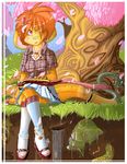  aycee cute female guitar heterochromia overhang sitting snake_tail solo stockings tree 