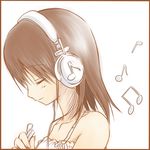  bare_shoulders beamed_eighth_notes brown_hair closed_eyes collarbone eighth_note eyebrows_visible_through_hair headphones hinata-bokko_(sanpo_fuumi) holding musical_note original quarter_note solo 