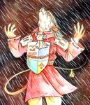  armor burmecian coat_of_arms female final_fantasy final_fantasy_ix freya_crescent jamie_l._holcomb ladyjekyll leather_jacket looking_up rain rat rodent sad standing video_games 