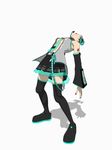  3d android animated animated_gif breasts calne_ca cleavage cosplay deino detached_sleeves error gif hatsune_miku hatsune_miku_(cosplay) headset karune_calcium maeda_koutarou navel necktie simple_background thighhighs vocaloid what 