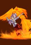  bird bow fire fujiwara_no_mokou hair_bow index42 phoenix ponytail slit_pupils solo touhou unbuttoned 