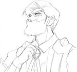  adjusting_clothes adjusting_necktie beard facial_hair greyscale hijirino_yuuta male_focus monochrome necktie pokemon pokemon_(game) pokemon_bw shaga_(pokemon) sketch solo 