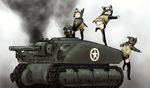  animal_ears bad_id bad_pixiv_id blonde_hair cat_ears caterpillar_tracks coh goggles ground_vehicle m4_sherman mars_expedition medium_tank military military_uniform military_vehicle motor_vehicle multiple_girls no_pants on_vehicle panties pantyshot pantyshot_(standing) self-propelled_gun smoke standing star tank thighhighs turretless_tank underwear uniform war world_war_ii 