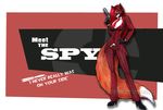  big_breasts breasts canine cleavage clothed clothing english_text female fox gun hair handgun mammal mask necktie ranged_weapon red_hair revolver solo spy spy_(team_fortress_2) suit team_fortress_2 text tie vani-fox vani-fox_(character) vixen watch weapon 