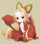  :&lt; annoyed bad_id bad_pixiv_id belt blonde_hair bokken brown_eyes child danball_senki flat_chest hair_ornament headband jacket japanese_clothes long_hair open_clothes open_jacket ponytail rope sarashi simple_background sitting sleeves_past_wrists solo sword tougyuu_yukio very_long_hair weapon wooden_sword yazawa_riko 