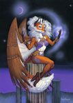  canine fantasy female fox hair jewelry magic moon sitting skimpy solo stars susan_van_camp undressing white_hair wings 