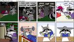  bed bra breasts computer confused dress eating female food fur hair humor humour male mammal marc_leveille pink purple purple_clothing purple_fur purple_hair raccoon sex sleeping strong tail tired training underwear 