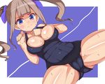  :t adjusting_clothes adjusting_swimsuit blush breasts brown_hair bursting_breasts cameltoe large_breasts lying on_back one-piece_swimsuit original purple_eyes school_swimsuit shichuu solo spread_legs swimsuit twintails undersized_clothes wet 