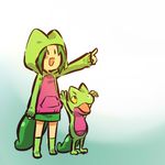  :d arms_up blush_stickers gen_3_pokemon green_hair hitec hood hoodie moemon open_mouth personification pointing pokemon pokemon_(creature) smile socks tail treecko yellow_eyes |_| 