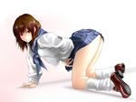  all_fours ass blush brown_eyes brown_hair k2isu loose_socks original school_uniform serafuku skirt socks solo 