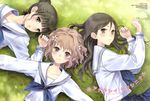  3girls brown_eyes brown_hair grass hanasaku_iroha kishida_mel matsumae_ohana oshimizu_nako seifuku tsurugi_minko 