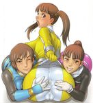  3girls anus ass backboob big_ass breasts brown_eyes brown_hair camel_toe erect_nipples go_go_sentai_boukenger gogo_sentai_boukenger huge_ass hurricane_blue kakugari_kyoudai multiple_girls nanami_nono nikuringo ninpuu_sentai_hurricanger nippu_sentai_hurricanger nono_nanami plump spandex spread_anus spread_anus_under_clothes spread_ass stretch stretching super_sentai tokusou_sentai_dekaranger 