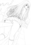  ane_doki ass bush cameltoe dutch_angle fence from_behind greyscale hagiwara_natsuki highres kneehighs kneepits lamppost long_hair looking_back monochrome panties pantyshot pleated_skirt railing school_uniform sketch skirt socks solo straddling tree underwear upskirt work_in_progress youshu_ohepe 