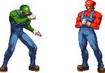  bad_id bad_pixiv_id blue_overalls facial_hair free0 gloves green_hat green_shirt hat lowres luigi male_focus manly mario mario_(series) multiple_boys muscle mustache overalls pixel_art shirt super_mario_bros. 