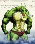  aokmaidu bulge dragon fangs horns jackie_chan_adventures macro male muscles open_mouth red_eyes reptile scalie shendu skimpy solo speedo standing tail underwear 