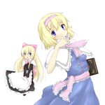  alice_margatroid blonde_hair blue_eyes blush book hands_together katanakko_daisuki open_mouth own_hands_together shanghai_doll short_hair simple_background smile solo touhou 