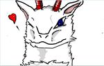  &hearts; &lt;3 blue_eyes crap_art dargo fur horn horns one_eye_closed plain_background portrait reaction_image synx white white_background white_fur wink 