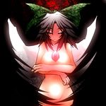  bad_id bad_pixiv_id black_hair bow breasts censored convenient_censoring crossed_arms green_bow groin hair_bow highres long_hair medium_breasts nude reiuji_utsuho solo sudo_shinren third_eye touhou upper_body wings 