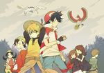  4boys backwards_hat baseball_cap belt bird blonde_hair blue_(pokemon) boots brown_hair crystal_(pokemon) feathers gen_2_pokemon gold_(pokemon) hami_(lvct) hat highres ho-oh holding holding_poke_ball legendary_pokemon lugia multiple_boys multiple_girls ookido_green poke_ball pokemon pokemon_(creature) pokemon_special red_(pokemon) reverse_trap silver_(pokemon) sun_hat tabard turtleneck wings yellow_(pokemon) 