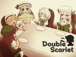  :o apron ascot bat_wings blonde_hair blue_hair book bow braid chair chibi chinese_clothes closed_eyes crescent curry fang flandre_scarlet food frying_pan hair_bow hat hong_meiling izayoi_sakuya long_hair maid maid_headdress multiple_girls noya_makoto omurice open_mouth patchouli_knowledge plate purple_eyes purple_hair red_eyes red_hair remilia_scarlet short_hair side_ponytail silhouette sitting smile spoon table touhou twin_braids white_hair wings 