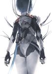  ass ayanami_rei blue_hair bodysuit cable facing_away from_behind highres iwai_ryou neon_genesis_evangelion plugsuit short_hair solo 