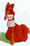  candycane_outfit canine female fox kissing kitsune molly_fullin multiple_tails red_hair solo tail tatious xmas 