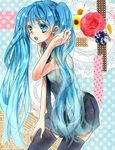  aqua_eyes aqua_hair hatsune_miku long_hair necktie skirt solo thighhighs twintails very_long_hair vocaloid yuh zettai_ryouiki 