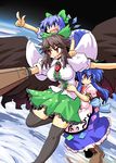  black_hair blue_eyes blue_hair blush breasts cirno harukatron hinanawi_tenshi large_breasts large_wings multiple_girls red_eyes reiuji_utsuho touhou wings 