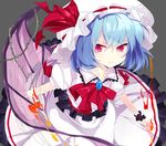  bad_id bad_pixiv_id bat_wings blue_hair fire frown hat highres mihatarou no_nose pink_eyes red_eyes remilia_scarlet ribbon short_hair slit_pupils solo thorns touhou wings 