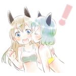  animal_ears blonde_hair blue_eyes bra cheek_kiss closed_eyes eila_ilmatar_juutilainen kiss lingerie long_hair lowres multiple_girls open_mouth sanya_v_litvyak short_hair silver_hair strike_witches surprised underwear world_witches_series yamori_(stom) yuri 