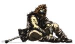  feline lion looking_at_viewer male sitting solo sword uchider weapon 