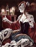  candlelight candles classy corset feline female kneeling mitsene sitting snow_leopard solo wine 