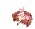  bad_id bad_pixiv_id couch from_above fujiwara_no_mokou kokotetsu red_eyes simple_background sitting skirt solo touhou white_hair 