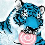  blue blue_eyes feline lollipop mokoroko portrait solo stripes tiger what whiskers 