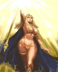  air bad_id bad_pixiv_id blue_eyes breasts cape chaos_breaker fina_(chaos_breaker) iad jewelry large_breasts light lips long_hair magic navel pasties solo staff wide_hips 
