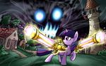  cannon castle equine evil female friendship_is_magic horns horse magic my_little_pony pony purple_eyes shadow storm twilight_sparkle_(mlp) two_tone_hair 