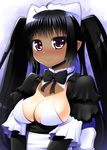  ahoge bad_id bad_pixiv_id black_hair blush bow bowtie breasts cleavage criet_tredis ear_blush heart large_breasts long_hair lotte_no_omocha! maid maid_headdress pointy_ears purple_eyes smile solo star tan tanline tanno_shii twintails very_long_hair 